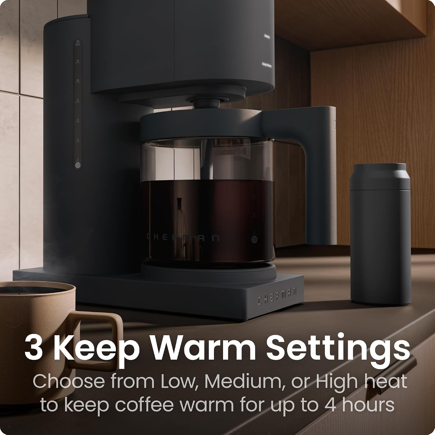 image:imageChefman Caffeinator Programmable Drip Coffee Maker 14Cup Glass Carafe with 14 Cup Brewing Classic amp Bold Settings 24Hour Timer Customizable Warming Plate Reusable GoldTone Filter Midnight