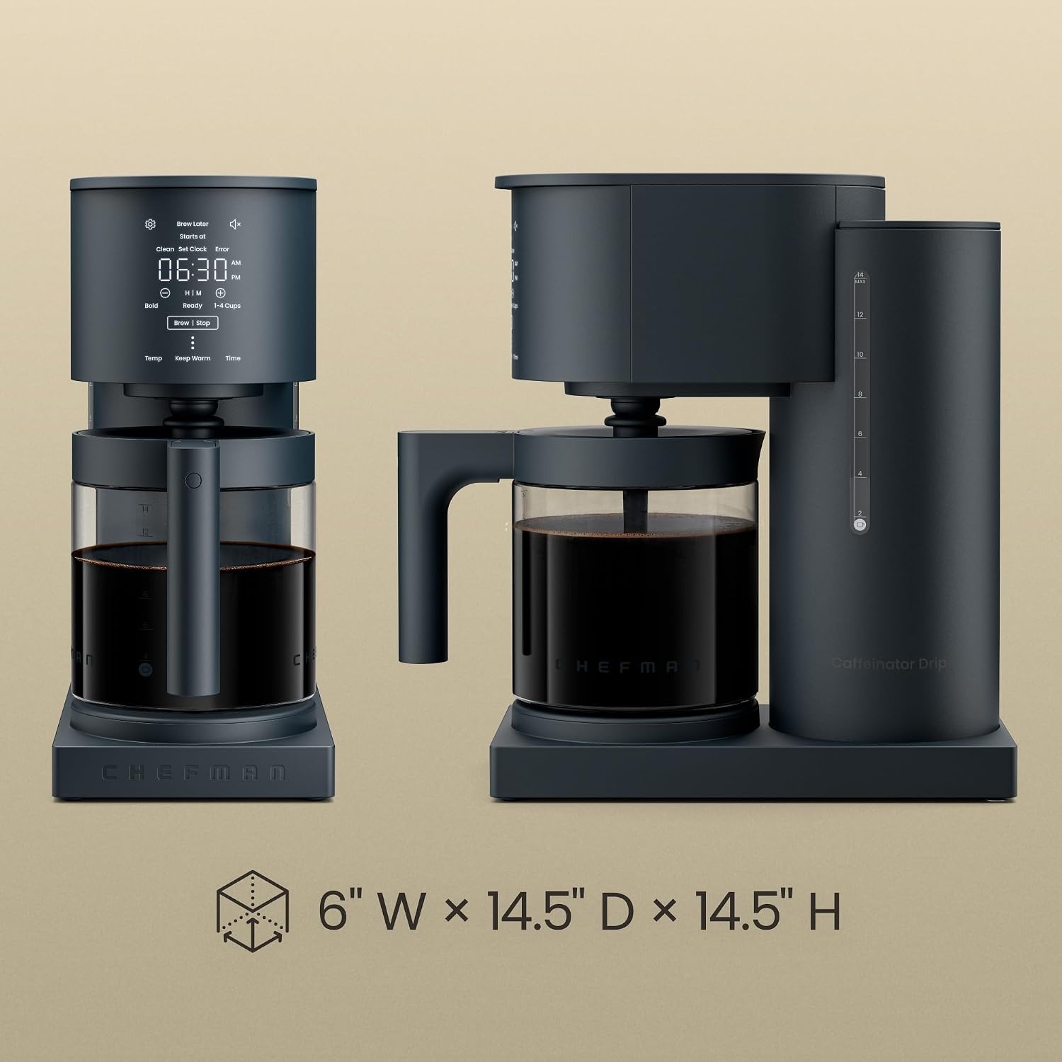 image:imageChefman Caffeinator Programmable Drip Coffee Maker 14Cup Glass Carafe with 14 Cup Brewing Classic amp Bold Settings 24Hour Timer Customizable Warming Plate Reusable GoldTone Filter Midnight