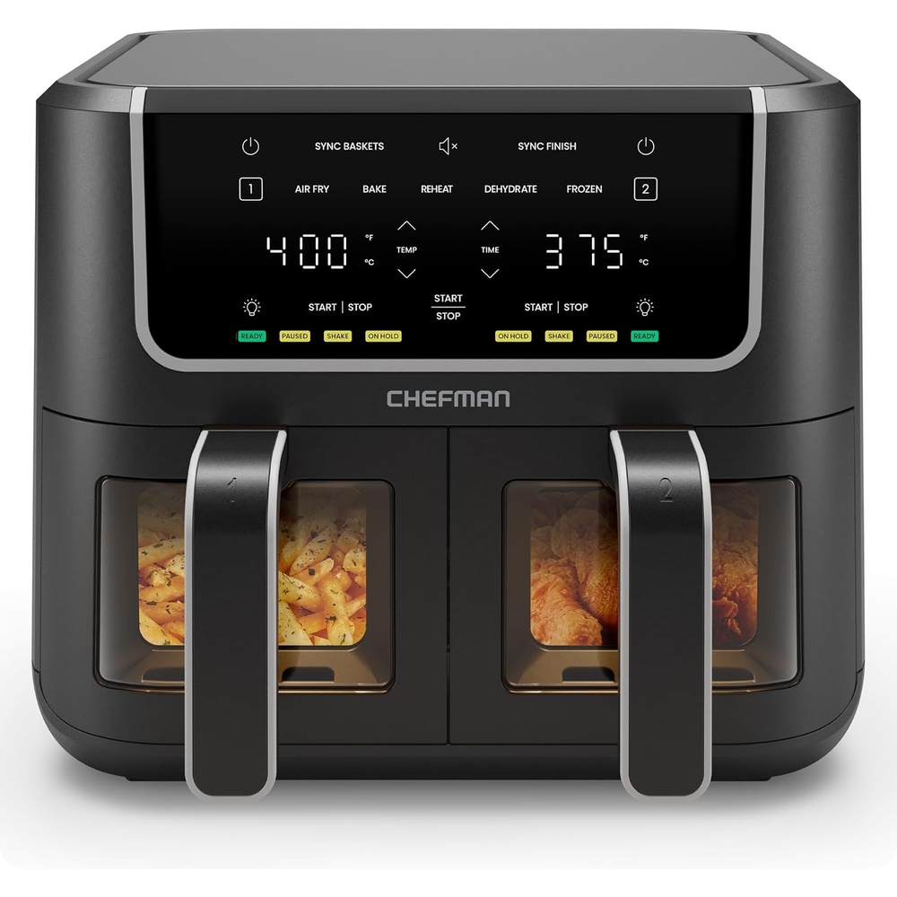 image:imageChefman TurboFry 6Quart DualBasket Air Fryer with Easy View Windows Sync Finish Digital Touch Controls Nonstick DishwasherSafe Baskets 5 Cooking Functions 1700W
