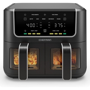 Chefman TurboFry 6-Quart Dual-Basket Air Fryer with Easy View Windows, Sync Finish, Digital Touch Controls, Nonstick Dishwasher-Safe Baskets, 5 Cooking Functions, 1700W