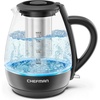 Chefman Electric Kettle with Tea Infuser, 1.7L 1500W, Removable Lid for Easy Cleaning, Boil-Dry Protection, Stainless Steel Filter, BPA Free, Auto Shut Off Hot Water Boiler, Glass Electric Tea Kettle(1.7 liters)