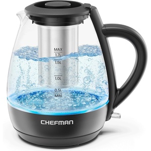 Chefman Electric Kettle with Tea Infuser, 1.7L 1500W, Removable Lid for Easy Cleaning, Boil-Dry Protection, Stainless Steel Filter, BPA Free, Auto Shut Off Hot Water Boiler, Glass Electric Tea Kettle(1.7 liters)